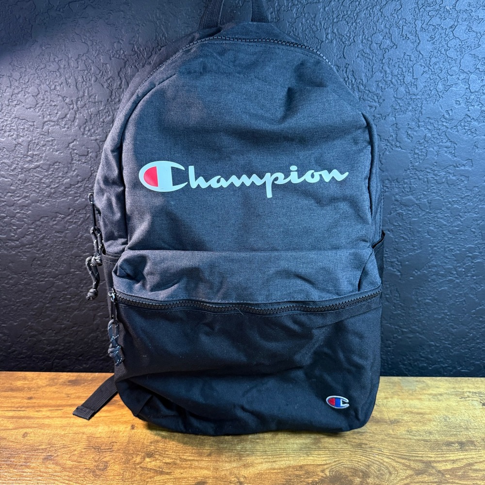 Champion Script Logo Black Polyester Backpack Mens Womens OSFM